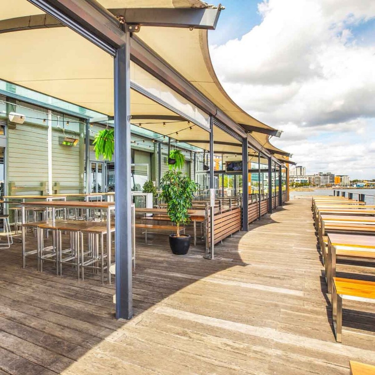 Harbourside deck of the Honeysuckle Hotel